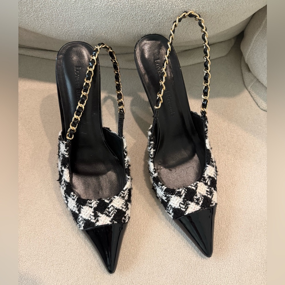 Chic Black and White Slingback Heels - Picture 2 of 6
